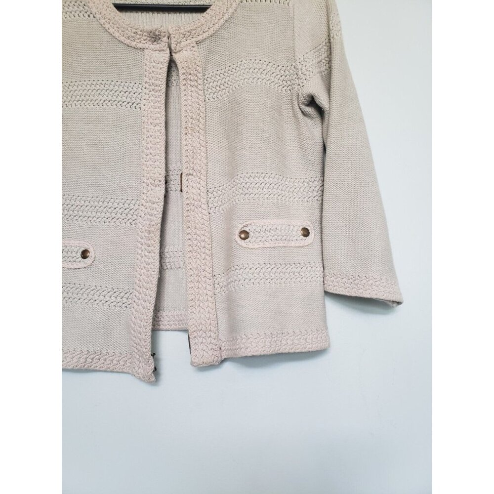 Cabi Womens S Cardigan Hook Eye Front Green Marled 100% Cotton Preppy Chic - Picture 3 of 8